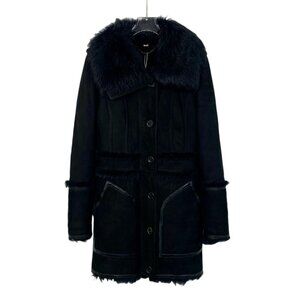 Burberry Womens Black Fur Trim Shearling Coat Size S UK8 USA6 ITA40 GER36